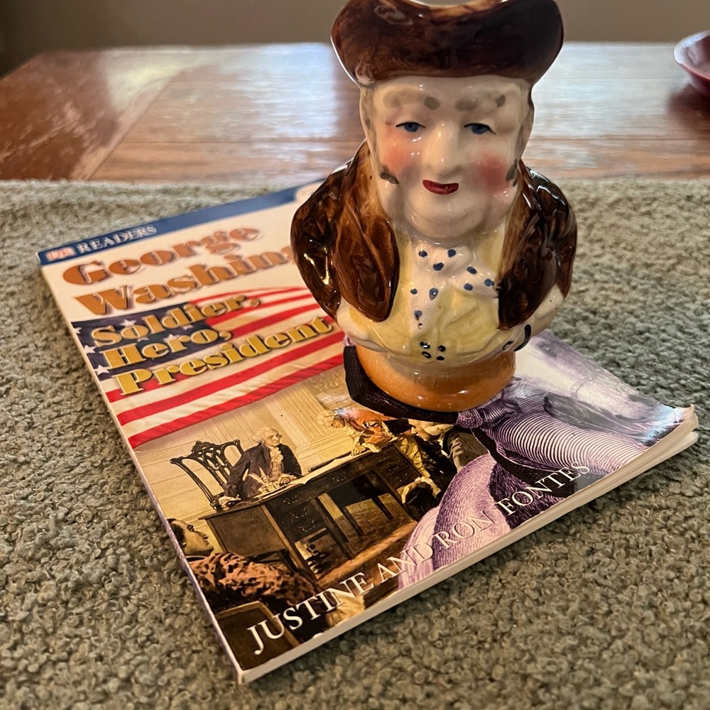 Vintage Ceramic George Washington Figurine with Teaching Easy Reader Book